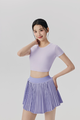 Women's High Waist Pleated Tennis Skirt Set Soft Quick Dry Light Purple Athletic Crop Top and Skirt Outfit for Golf Workout