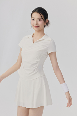 Women's Tennis Polo Shirt and Skirt Set - Breathable Quick-Dry Cream Sportswear for Active Training and Casual Wear