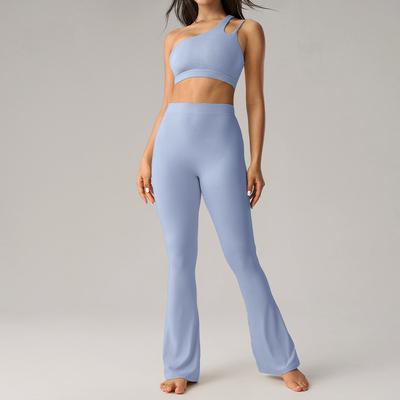 satın al Cream Kadın Asimetrik Tek Omuz Spor Busta Flared Leggings High Waist Set online manufacture