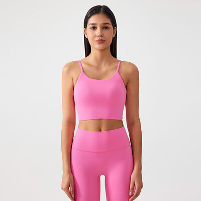 comprare Completo yoga con top corto rosa con spalline sottili e leggings a vita alta online manufacture