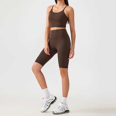 acheter Vêtements de yoga à l'air nu Ensembles de spaghetti Bra à la ceinture à haute taille Shorts de vélo 78% Nylon 22% Spandex online manufacture