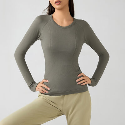 kaufen Damen Yoga-Langarmshirt, nahtlos, hellblau, feuchtigkeitsableitend online manufacture