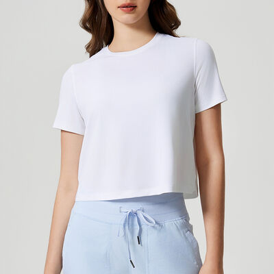 comprare Maglietta sportiva da donna verde chiaro a rapida asciugatura, cropped, traspirante, a maniche corte online manufacture