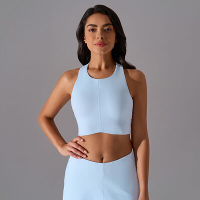 comprare Sky Blue Collo alto Crop Sports Bra Buttery Soft Alto supporto umidità Wicking online manufacture