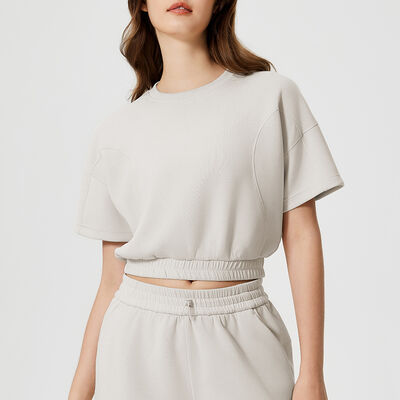 Beli Set Sweatshirt Perpaduan Katun Wanita Rok Set lengan pendek Crop Top dengan Rok yang Cocok online manufacture