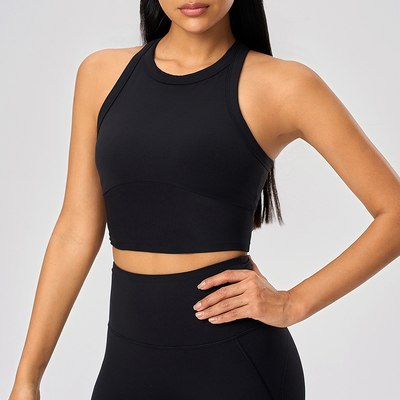 kopen Nylon Spandex Sport-bh met Hoge Hals en Legging Set met Hoge Taille Donkerblauwgroen voor Dames online manufacture