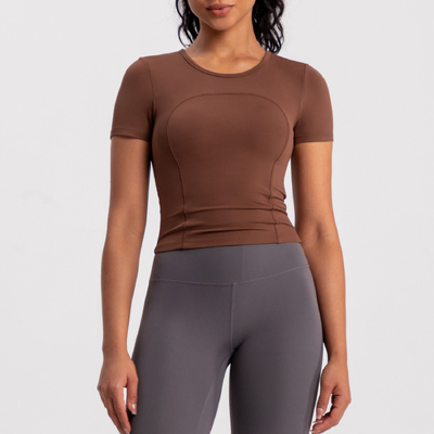 acheter Vêtements de sport à manches courtes, haut de yoga, vêtements d'entraînement, forme hydratante, adéquat, brun, respirant online manufacture