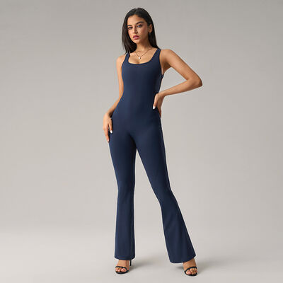 kopen Yoga Jumpsuit met wijde pijpen en mouwloos, boterzacht, slanke pasvorm, marineblauw voor dames online manufacture