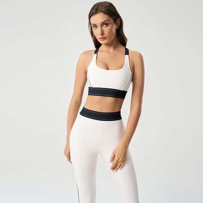 Beli Putih Hitam Kontras Yoga Sport Bra dan Leggings Set Tinggi Pinggang Kelembaban Wicking online manufacture