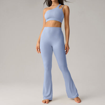 comprar Conjunto de roupa de ioga para mulheres, sutiã esportivo de um ombro, leggings flare de cintura alta online manufacture