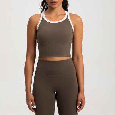 acheter Ensemble legging et brassière de sport dos nageur marron pour femmes, taille haute, anti-transpiration online manufacture