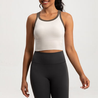 Buy Blue White Contrast Trim Yoga Sports Bra High Support Moisture Wicking Cropped online manufacture