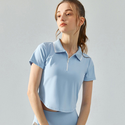 Mua Polo Sport Top màu xanh nhạt cho phụ nữ - Tay áo ngắn, cổ áo khóa, vải hút ẩm cho tập yoga, quần vợt & tập thể dục online manufacture