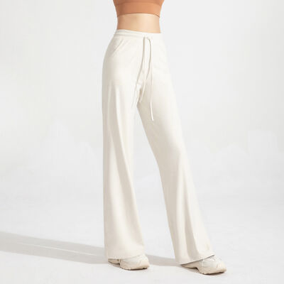 comprar Calças de lounge femininas de perna larga e cremosa, tecido de malha macia, cintura alta com cordão online manufacture