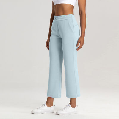 comprar Calças de ioga cropped de perna larga femininas 7/8 de comprimento marrom 56% poliéster 6% elastano online manufacture