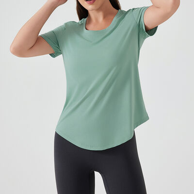 comprar Camisetas de ginástica secas rápidas de mulher Manga curta Azul claro Respirável online manufacture