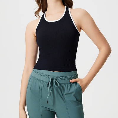 buy Women's Ribbed Knit Racerback Tank Top, Light Green Athletic Yoga Top with Contrast Trim, Moisture-Wicking & Slim-Fit for Workout, Running, Gym online manufacture