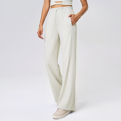 kopen Getextureerde gebreide dames loungebroek met wijde pijpen, olijfgroen, hoge taille met zijzakken online manufacture