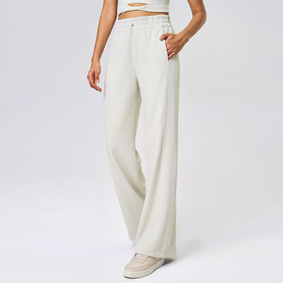 Beli Tekstur Knit Wanita Wide Leg Lounge Pants Olive Green Tinggi Pinggang dengan kantong samping online manufacture