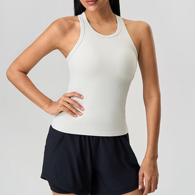 kaufen Damen-Workout-Tanktop mit Racerback, olivgrün, feuchtigkeitsableitend, schmale Passform online manufacture