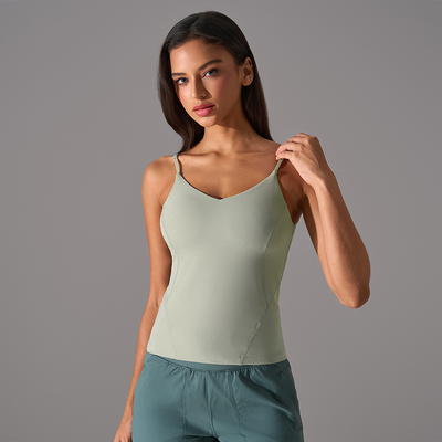 buy Women's Light Green V Neck Spaghetti Strap Yoga Tank Top Breathable Slim Fit online manufacture