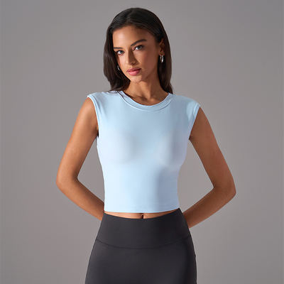 Beli Tanah yang terpotong tanpa lengan Top Yoga Wicking Moisture Fabric Light Blue untuk Wanita online manufacture