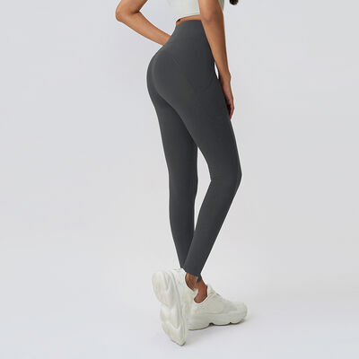 Beli Leggings Spandex Nylon dengan kantong tinggi pinggang hijau zaitun Control perut 7/8 Panjang online manufacture