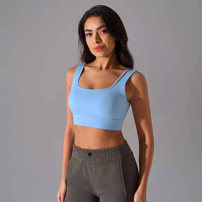 Beli Cahaya Biru Medium Dukungan Sport Bra Buttery Soft Square Neck Asymmetric Strap online manufacture