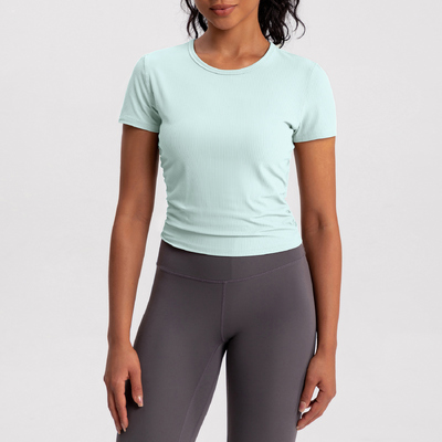 comprar Camisetas de manga corta acanaladas para mujer, beige, ajustadas, que absorben la humedad online manufacture