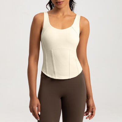 comprar Camiseta sin mangas de entrenamiento estilo corsé de punto acanalado para mujer, beige, ajuste entallado, absorbe la humedad online manufacture