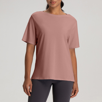 comprare Yoga donna abbigliamento attivo Top rosso rosa manica corta Modal miscela traspirante Oversized online manufacture