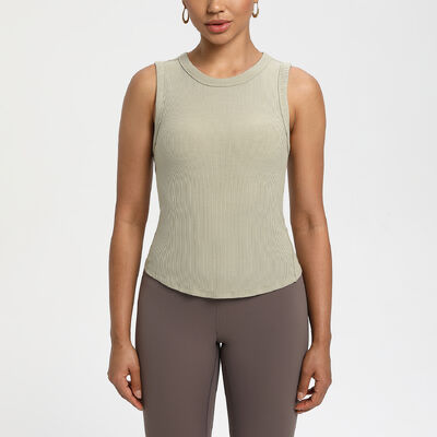 kopen Vrouwen Ribbed gebreide tank top Sage Groene Sleeveless Slim Fit Vocht Wicking voor yoga online manufacture