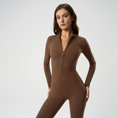 acheter Combinaison une pièce sans couture de salon d'entraînement pour femmes, fermeture éclair complète, manches longues, marron online manufacture