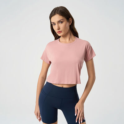 acheter Vêtements de sport rose pour femmes Haut coupé Rapide séché Manches courtes Respirable Léger online manufacture