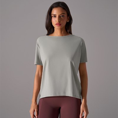 kopen Loose fit korte mouw workout top licht salie zachte strek stof ademend snel droog online manufacture