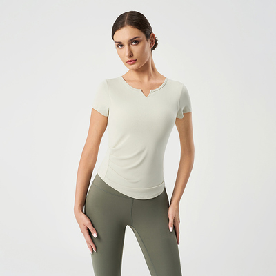kupować Kobiety Yoga Activewear Rybki Krótkie rękawy Workout Top Light Beige Stretch Slim Fit online manufacture