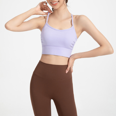 comprar Mulheres Nylon Yoga Crop Top Sustão Sem costura Castanho claro Médio Suporte Respirável online manufacture