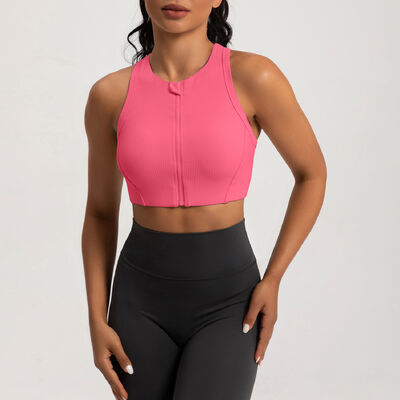 kopen Mouloze Sportbeha met geribde ritssluiting, felroze, sneldrogend, crop top met hoge ondersteuning online manufacture