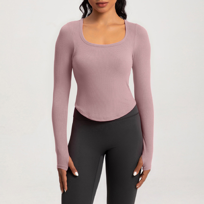 kaufen Scoop-Hals-Kürz-Langärm-Training-Top für Frauen, Buttery-Weich-Stretchy-Gewebe, Kaffeebraun, ideal für Yoga-Laufen und tägliches Tragen online manufacture