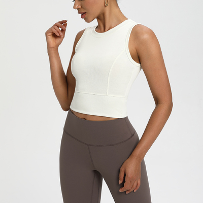 buy Ribbed Seamless Crop Tank Top for Women Brown High Support Sports Bra with Built in Pads for Yoga Gym Workout online manufacture