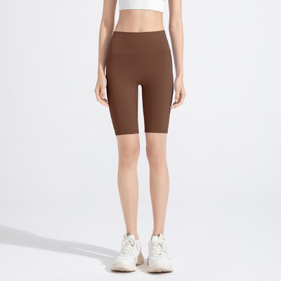 buy High Waisted Brown Biker Shorts for Women, Buttery Soft Nylon Spandex Fabric, Ideal for Yoga Running and Daily Wear online manufacture
