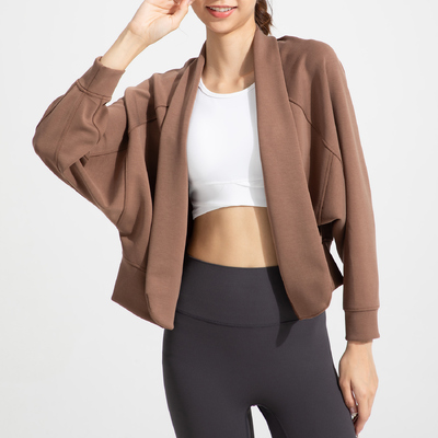 comprar Cardigan cortado frontal de manga abierta para mujeres de tamaño grande, yoga suave, estiramiento y uso informal en Mocha marrón online manufacture
