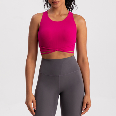 kaufen Ribbed Twist Front Sport BH für Frauen in Hot Pink High Support Nahtloses Yoga Crop Top für Training Laufen Fitness online manufacture