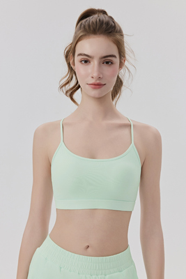 buy Mint Green Lightweight Nylon Spaghetti Strap Sports Bra for Women Low-Impact Yoga and Daily Wear online manufacture