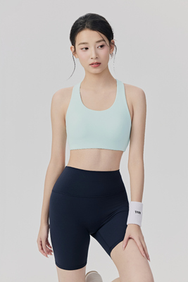 comprare Blu chiaro Supporto elevato reggiseno sportivo Racerback, spandex di nylon morbido e burro, ideale per correre e allenamenti intensi online manufacture