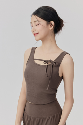 satın al Yoga ve Günlük Giyim için Fiyonk Detaylı Siyah Kolsuz Kadın Fitilli Örgü Crop Top online manufacture