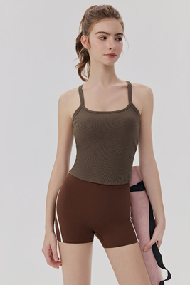 comprare Camisole nero a nervatura con reggiseno incorporato per yoga e allenamento, abbigliamento attivo traspirante e stretchy online manufacture