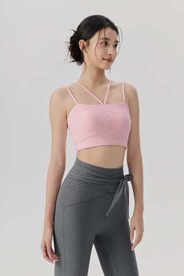 Buy Pink Ribbed Crisscross Strap Sports Bra for Yoga and Fitness Supportive Comfortable Activewear Top online manufacture