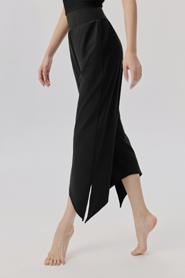 comprar Pantalones de yoga cortados de cintura alta y piernas anchas negros con hombro asimétrico para ejercicio y uso informal, tejido transpirable y ligero online manufacture