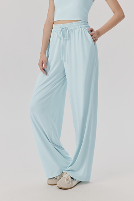 kaufen Hellblaue High-Waist-Hose mit weitem Bein und Kordelzug, weicher, atmungsaktiver Stoff für Freizeit und Yoga online manufacture
